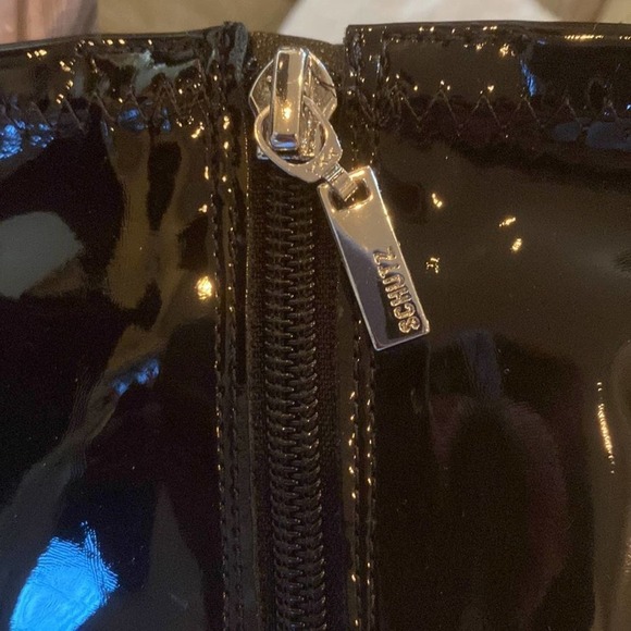 SCHUTZ Women's Luh Mid Pointed Toe Boot 7.5 Calf Black Patent Leather New $190 - Picture 8 of 9